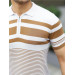 Striped Fit Knitwear Polo Neck T-Shirt - Beige