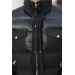 Stand Up Collar Pocket Detailed Leather Down Jacket - Black