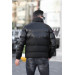 Stand Up Collar Pocket Detailed Leather Down Jacket - Black