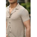 Wafer Pattern Short Sleeve Fitted Shirt - Beige