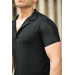 Wafer Pattern Short Sleeve Fitted Shirt - Black