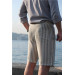 Men's Striped Cotton Knitted Shorts Khaki