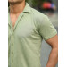 قميص جاكار رجالي أخضر قالب فيت بأكمام قصيرة منسوج