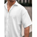 قميص أبيض رجالي قماش مخطط كبير الحجم أكمام قصيرة