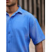 Oversize Ribbed Short Sleeve Shirt - Blue
