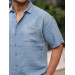 Oversize Muslin Fabric Single Pocket Shirt- Blue