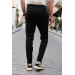 Men's Striped Fit Jogger Waist Trousers Black