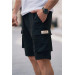 Men's Relaxed Parachute Fabric Cargo Pocket Shorts Black