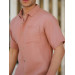 One Pocket Short Sleeve Muslin Fabric Shirt - Dried Rose