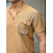 V Neck Pocket Detailed Fit Shirt - Beige