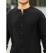 Half Pat Collar Oversized Muslin Fabric Shirt - Black