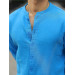 Half Pat Collar Oversized Muslin Fabric Shirt-Turquoise