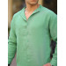 Half Pat Judge Collar Oversize Şile Cloth Shirt - Green