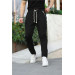 Chain Detailed Elastic Waist Knitted Pattern Trousers - Black