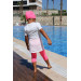 Tree Printed Children's Pool Swimsuit-White-Pink