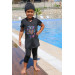 Printed Short Sleeve Kids Pool Swimsuit-Black