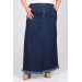 Plus Size Front Buttoned Denim Skirt With Six Tassels - Navy Blue