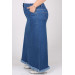 Plus Size Front Buttoned Denim Skirt With Six Tassels - Blue