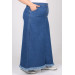 Plus Size Front Buttoned Denim Skirt With Six Tassels - Blue