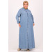 Plus Size Denim Abaya With A Pleat On The Back - Ice Blue