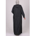 Plus Size Zippered Denim Abaya - Black