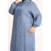 Plus Size Denim Abaya With Elastic Waist - Blue