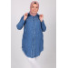 Large Size Tasseled Denim Shirt-Blue