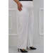 Plus Size Buttoned Waist Length Lycra Trousers - White