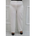 Plus Size Buttoned Waist Length Lycra Trousers - White