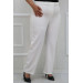 Plus Size Buttoned Waist Length Lycra Trousers - White