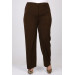 Plus Size Buttoned Waist Length Lycra Trousers - Brown