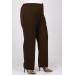 Plus Size Buttoned Waist Length Lycra Trousers - Brown