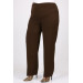 Plus Size Buttoned Waist Length Lycra Trousers - Brown