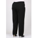 Plus Size Buttoned Waist Length Lycra Trousers - Black