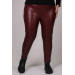 Large Size Leather Leggings With Elastic Waist - Claret Red