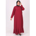 Plus Size Crepe Dress With Removable Brooch - Claret Red