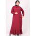 Plus Size Crepe Dress With Removable Brooch - Claret Red
