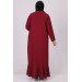 Plus Size Crepe Dress With Removable Brooch - Claret Red