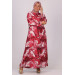 Plus Size Wrinkled Dress - Patterned Red