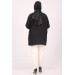 Large Size Double Layer Crepe Buttonless Jacket-Black