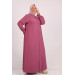 Large Size Double Layer Crepe Mevlana Abaya-Dried Rose