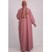 Large Size Double Layer Crepe Mevlana Abaya-Pink