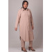 Large Size Buttoned Suit With Wrinkled Trousers-Beige