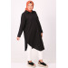 Plus Size Hidden Button Linen Shirt - Black