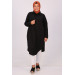 Plus Size Hidden Button Linen Shirt - Black