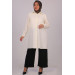 Large Size Linen Airobin Shirt With Stone Collar - Cream