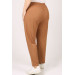 Plus Size High Waist Elastic Combed Cotton Trousers - Brown