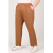 Plus Size High Waist Elastic Combed Cotton Trousers - Brown