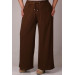 Plus Size Wrapped Wide Leg Trousers-Brown