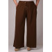 Plus Size Wrapped Wide Leg Trousers-Brown